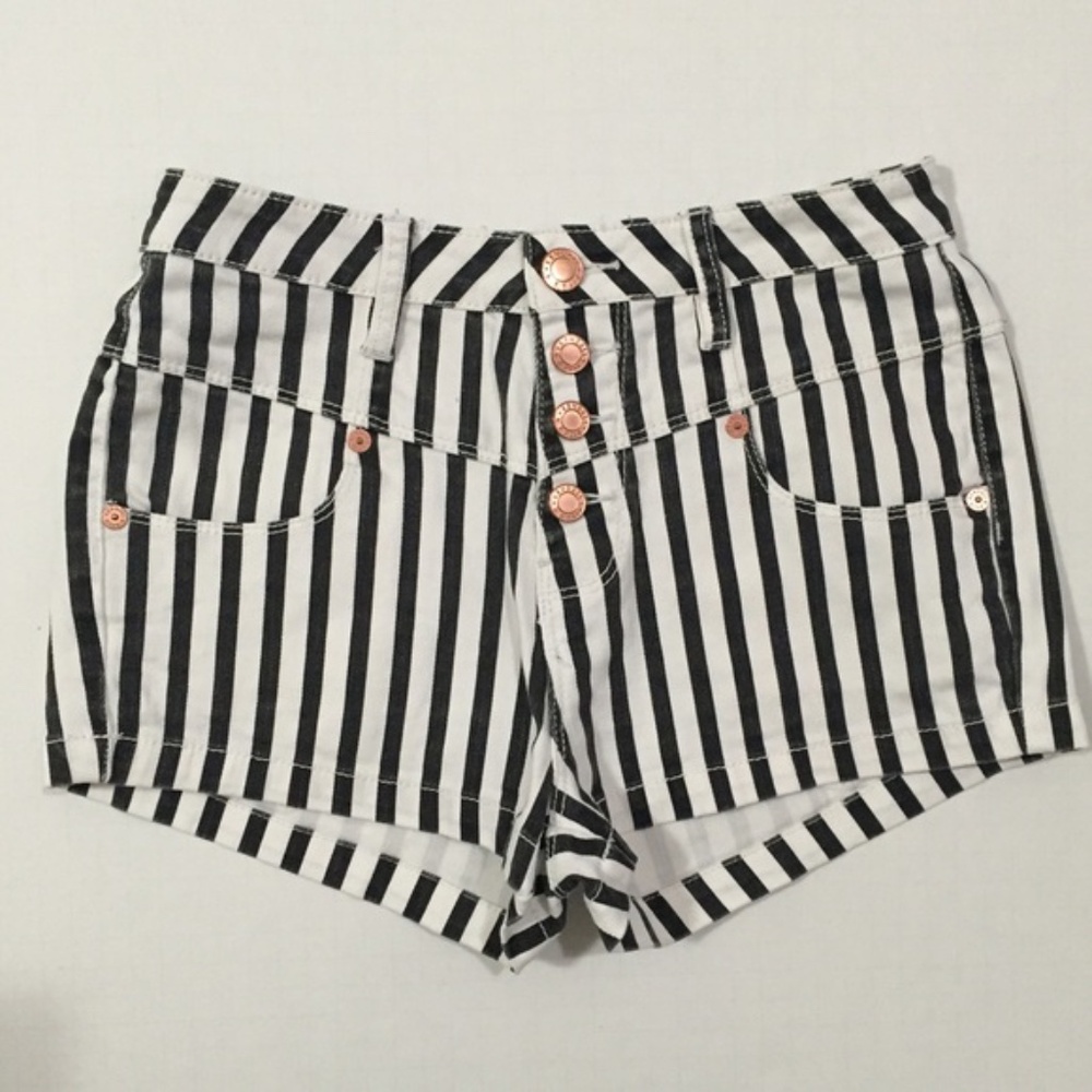 Kendall & Kylie High-rise Striped Jean Shorts
